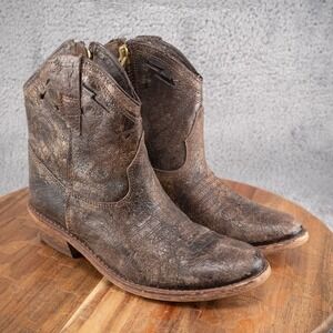 Steve Madden Cut Out Western Leather Booties 6 Brown Side Zip Festival Cowgirl